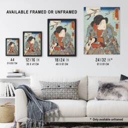 "Artery8 Kabuki Actor as Hero Inusaka Keno Kuniyoshi Wall Art Poster Print in Blue - Size: W24"" x H32""" - thumbnail 3
