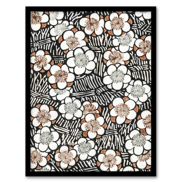 "Artery8 Flowerbed Floral Pattern Vintage Japan Framed Wall Art Print Bijutsukai in Black - Size: W12"" x H16""" - image 1