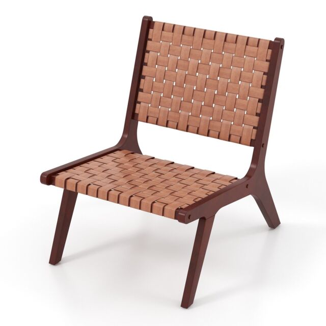 Costway Modern Lounge Chair Woven Leather Accent Chair Armless Reading Side Chair Brown - image 1