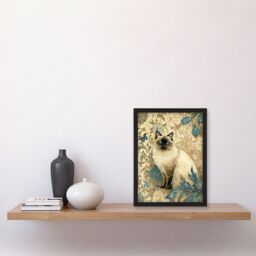 Artery8 Blue Point Ragdoll Cat with Teal Plants Art Nouveau Watercolour Illustration Artwork Framed Wall Art Print A4 in Black - thumbnail 2