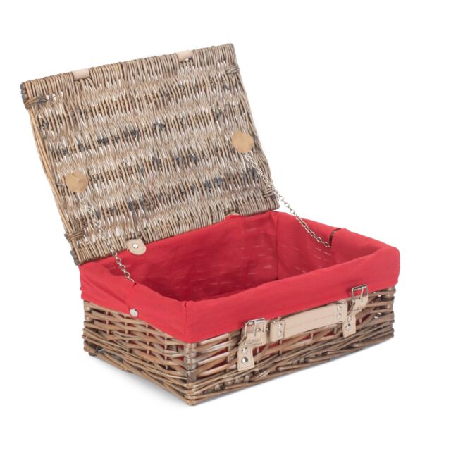 Red Hamper Wicker 35cm Antique Wash Split Willow Picnic Basket with Cotton Lining in Red - image 1