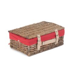 Red Hamper Wicker 35cm Antique Wash Split Willow Picnic Basket with Cotton Lining in Red - thumbnail 2