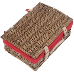 Red Hamper Wicker 35cm Antique Wash Split Willow Picnic Basket with Cotton Lining in Red - thumbnail 4