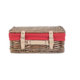 Red Hamper Wicker 35cm Antique Wash Split Willow Picnic Basket with Cotton Lining in Red - thumbnail 3
