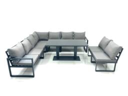 Fimous 9 Seater Outdoor Aluminum Garden Furniture Set Corner Sofa Rising Lifting Dining Table Sets Dark Grey - thumbnail 2