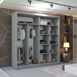 MN Furniture Naxos Sliding Mirror Wardrobe with LED Light-203cm x 217cm in Grey - Size: 203 cm x 217 cm - thumbnail 4
