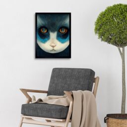 "Artery8 Wall Art Print Nihonga Style Japanese Cat Blue Art Framed in Black - Size: W12"" x H16""" - thumbnail 2
