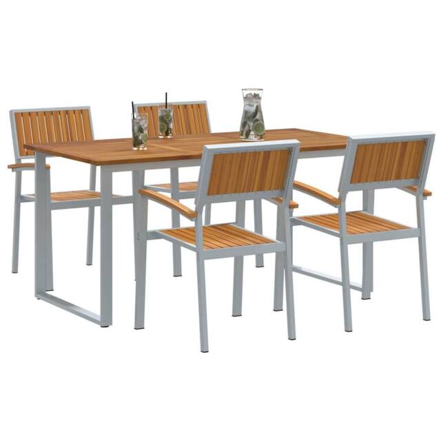 Berkfield Home Lush Garden Dining Set Set of 5 Grey & Wood Tone Metal & Wood - image 1