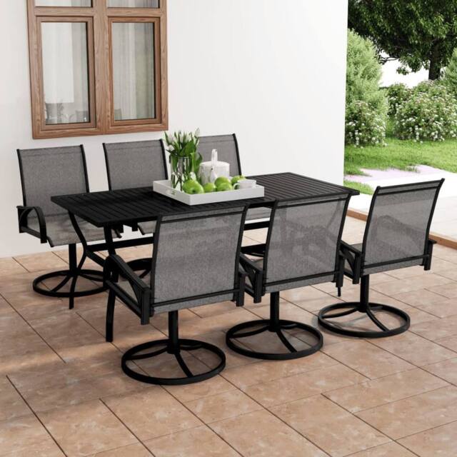 Berkfield Home 7 Piece Garden Dining Set Textilene & Steel in Grey - image 1