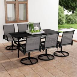 Berkfield Home 7 Piece Garden Dining Set Textilene & Steel in Grey - thumbnail 1