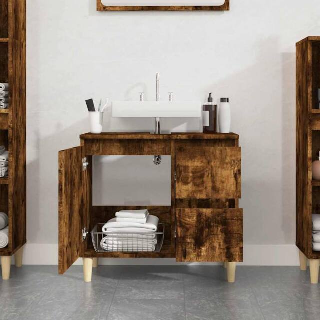 Berkfield Home Durable Bathroom Cabinet Smoked Oak 65x33x60 cm Engineered Wood in Brown - Size: 65 x 33 x 60 cm - image 1