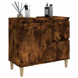 Berkfield Home Durable Bathroom Cabinet Smoked Oak 65x33x60 cm Engineered Wood in Brown - Size: 65 x 33 x 60 cm - thumbnail 5