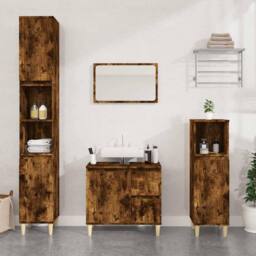 Berkfield Home Durable Bathroom Cabinet Smoked Oak 65x33x60 cm Engineered Wood in Brown - Size: 65 x 33 x 60 cm - thumbnail 2