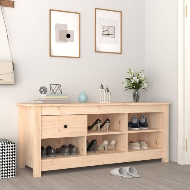 Berkfield Home Shoe Cabinet 110x38x45.5 cm Solid Wood Pine in Brown - image 1