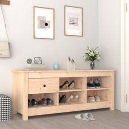 Berkfield Home Shoe Cabinet 110x38x45.5 cm Solid Wood Pine in Brown - thumbnail 1