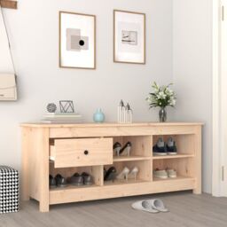 Berkfield Home Shoe Cabinet 110x38x45.5 cm Solid Wood Pine in Brown - thumbnail 6