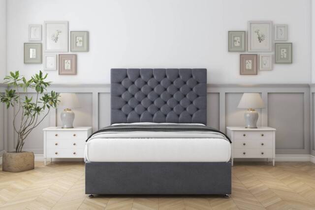 "Comfort Beds Winslow Plush Divan Base No Drawers - 26"" Headboard in Dark Grey - Size: King" - image 1