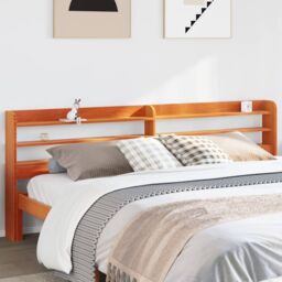 Berkfield Home Headboard with Shelves Wax Brown 200 cm Solid Wood Pine - thumbnail 1