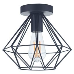 Happy Homewares Industrial Basket Cage Designed Metal Ceiling Pendant Light Shade in Black - thumbnail 1