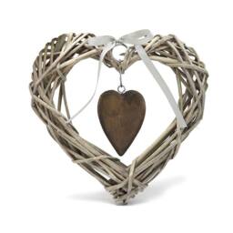 Voltico Heart Wicker Hanging Decoration with Wooden Heart Charm, 2 Colours in Light Brown - thumbnail 4