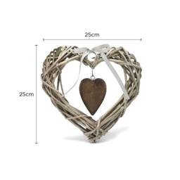 Voltico Heart Wicker Hanging Decoration with Wooden Heart Charm, 2 Colours in Light Brown - thumbnail 2