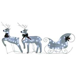 Berkfield Home Reindeer & Sleigh Christmas Decoration 60 LEDs Outdoor White - thumbnail 2