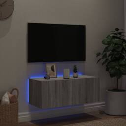 Berkfield Home TV Wall Cabinet with LED Lights Grey Sonoma 80x35x31 cm - Size: 80 x 35 x 31 cm - thumbnail 1