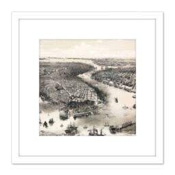 Artery8 Map Bachmann 1851 Birds Eye View New York Brooklyn 8X8 Inch Square Wooden Framed Wall Art Print Picture with Mount in White - thumbnail 1