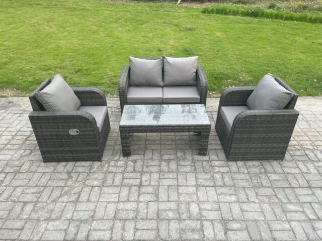 Fimous Outdoor Garden Furniture Sets Wicker Rattan Furniture Sofa Sets with Rectangular Coffee Table Love seat Sofa in Dark Grey - image 1