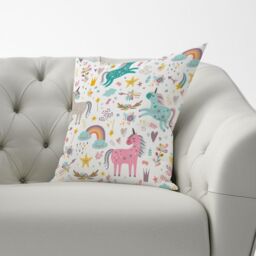 Warren Reed - Designer Unicorn & Rainbows Cushions in Blue - Size: 60 cm x 60 cm - thumbnail 2