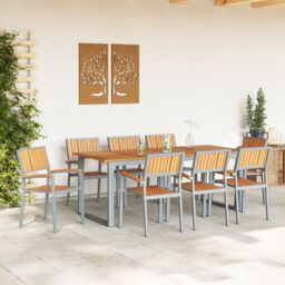 Berkfield Home Garden Dining Set Set of 9 Grey, Wood Tone Metal Durable in Grey - thumbnail 4