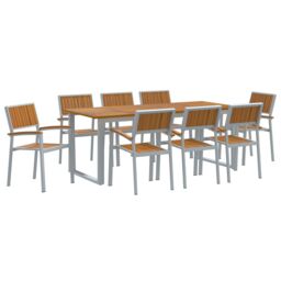 Berkfield Home Garden Dining Set Set of 9 Grey, Wood Tone Metal Durable in Grey - thumbnail 2