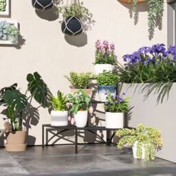 OUTSUNNY 3 Tier Metal Corner Plant Stand for Garden Balcony Patio, Black - thumbnail 1