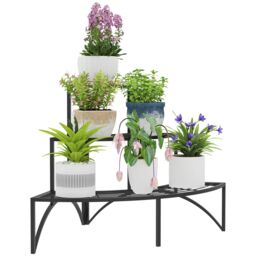 OUTSUNNY 3 Tier Metal Corner Plant Stand for Garden Balcony Patio, Black - thumbnail 2