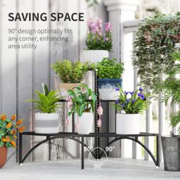 OUTSUNNY 3 Tier Metal Corner Plant Stand for Garden Balcony Patio, Black - thumbnail 4
