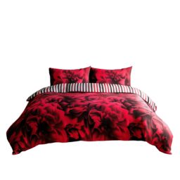 Snug City Duvet Cover & Pillowcase Set Reversible Rose & Stripe Design Polycotton Bed Linen in Red - Size: Single - thumbnail 2
