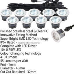 Loops IP67 Outdoor Decking Plinth Lights 10x 45mm Colour Changing Daylight Blue Lamp - thumbnail 2