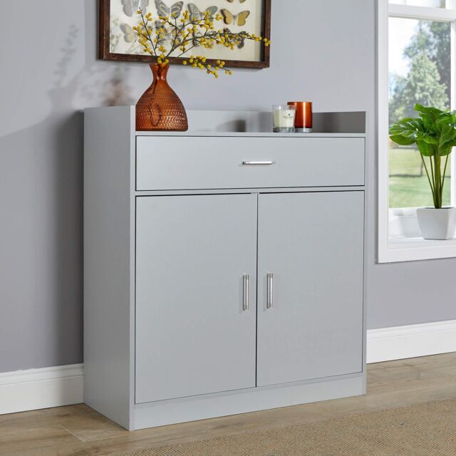 Home Source Shoe Storage Cabinet Cupboard 2 Door Hallway Organiser Compact in Grey - image 1