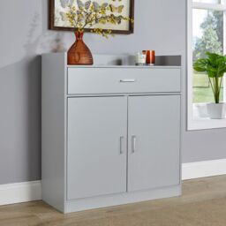 Home Source Shoe Storage Cabinet Cupboard 2 Door Hallway Organiser Compact in Grey - thumbnail 1