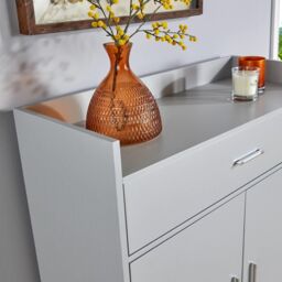 Home Source Shoe Storage Cabinet Cupboard 2 Door Hallway Organiser Compact in Grey - thumbnail 9