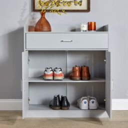 Home Source Shoe Storage Cabinet Cupboard 2 Door Hallway Organiser Compact in Grey - thumbnail 7