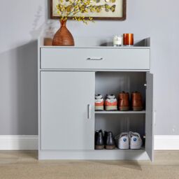 Home Source Shoe Storage Cabinet Cupboard 2 Door Hallway Organiser Compact in Grey - thumbnail 8