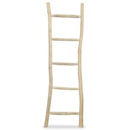 Berkfield Home Towel Ladder with 5 Rungs Teak 45x150 cm Natural in Brown - thumbnail 1
