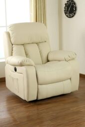 More4Homes Chester Electric Bonded Leather Automatic Recliner Heat & Massage Chair in Cream