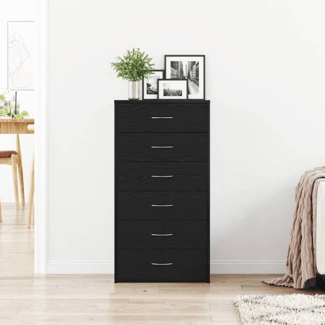 Berkfield Home Sideboard with 6 Drawers Black Oak 50x34x96 cm Engineered Wood - Size: 50 x 34 x 96 cm - image 1