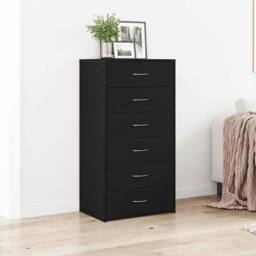 Berkfield Home Sideboard with 6 Drawers Black Oak 50x34x96 cm Engineered Wood - Size: 50 x 34 x 96 cm - thumbnail 2