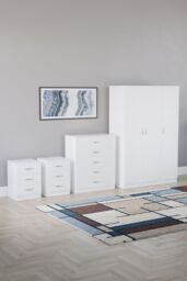 Home Discount Vida Designs 4Pc Bedroom Set 2x3Drawer Bedside, 5Drawer, 3 Dr Wardrobe in White - thumbnail 1