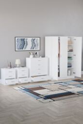 Home Discount Vida Designs 4Pc Bedroom Set 2x3Drawer Bedside, 5Drawer, 3 Dr Wardrobe in White - thumbnail 2