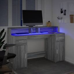 Berkfield Home Soft Desk with LED Lights Grey Sonoma 140x55x91 cm Engineered Wood - Size: 140 x 55 x 91 cm - thumbnail 5