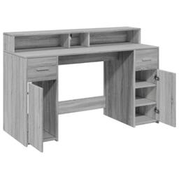 Berkfield Home Soft Desk with LED Lights Grey Sonoma 140x55x91 cm Engineered Wood - Size: 140 x 55 x 91 cm - thumbnail 9